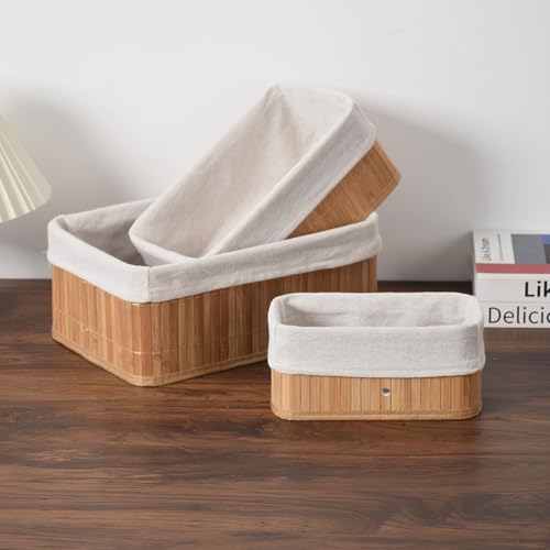 Lot 3 paniers rangement bambou empilables Luckwaii