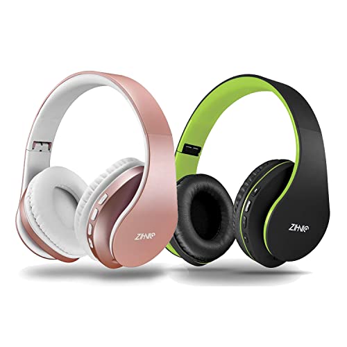 2 Items,1 Rose Gold Zihnic Over-Ear Wireless Headset Bundle With 1 Black Green Zihnic Foldable Wireless Headset #TOP24