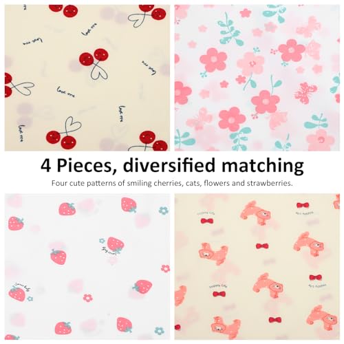 4 Pack Girls Tank Tops - Cotton Camisoles with Cute Prints (Cherry, Cat, Garden, Strawberry) - Breathable Undershirts for Toddlers Ages 100-110Cm3