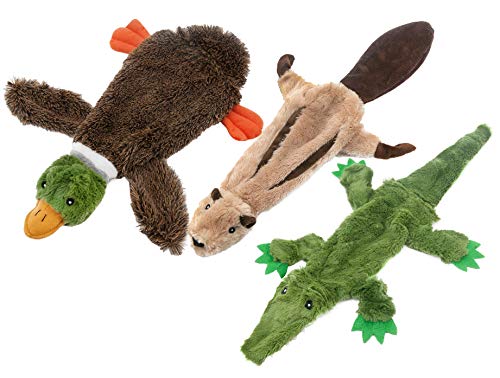 Image of Best Pet Supplies 2-in-1 Fun Skin Stuffless Dog Squeaky Toy (Wild Duck, Squirrel, Alligator Bundle) Small, PT08-45-47-S