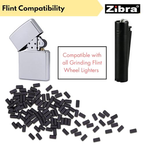 Image of Zibra Universal Lighter Flint Stone I Black 50 Genuine Lighter Flint Pellet I Strong Spark Fire Starter Replacement Flint I Compatible with Zippo, Clipper & Other Wheel Lighters
