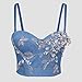 Denim Beaded Rhinestone Diamond Corset Top for Women Sexy Glitter Shapewear Camisole Party Club Rave Festival Clothing(Blue-Beaded,Medium)
