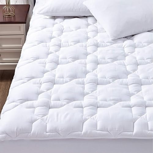 CozyLux Queen Mattress Pad Cotton Cooling Mattress Cover Quilted Fitted Mattress Protector Non Slip Breathable Soft Mattress Topper Up to 21