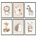 Marvelights Lot de 6 Affiches Chambre D'enfant - Images Décoration Chambre Bébé, Enfants Garçon i Fille (din A4 Sans Cadre) (animaux blanc cassé)