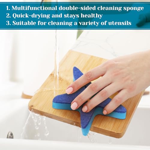 Image of Tioncy 12 Pack Summer Starfish Kitchen Sponges Bulk Dual Sided Scrubber White Blue Starfish Sponges Dishwashing Kitchen Cleaning Accessories for Funny Christmas Household Supplies