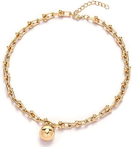 Chunky Gold Chain Big Link Necklaces for Women 14K Gold Plated Paperclip U Shape Link Chain Choker Paper Clip Trendy Pendant Cute Jewelry Collares De Mujer De Moda