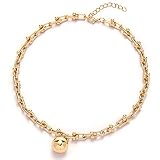 Chunky Gold Chain Big Link Necklaces for Women 14K Gold Plated Paperclip U Shape Link Chain Choker P