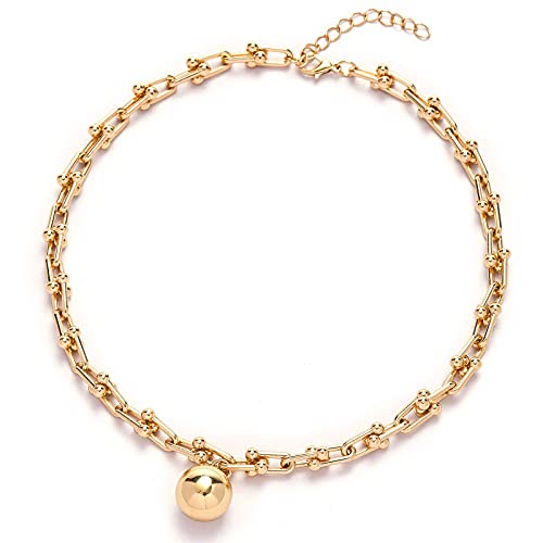 Chunky Gold Chain Big Link Necklaces For Women 14K Gold Plated Paperclip U Shape Link Chain Choker Paper Clip Trendy Pendant Cute Jewelry Collares De Mujer De Moda #TOP1