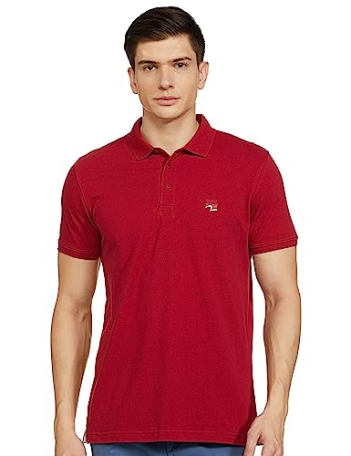 Image of Spykar Men's Slim Fit Polo Neck Half Sleeve Solid Casual T-Shirt