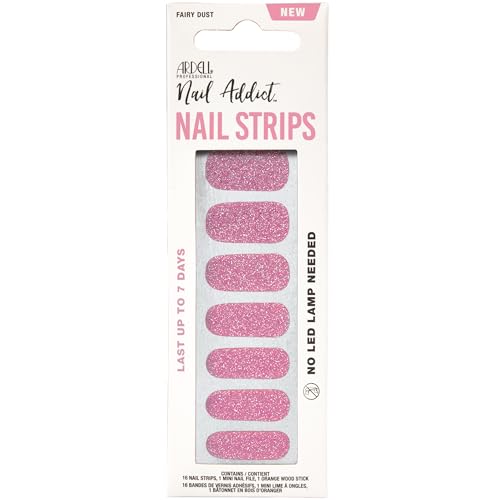 Ardell Nail Addict Nail Strips - Fairy Dust, Lasts Up to 7 Days, No LED/UV Lamp Needed, 1-Pack