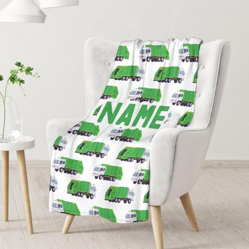 Mercuryelf Custom Garbage Truck Blanket Gift - 60x80 Inches Modern Throw Blankets for Boys - White Soft, Fuzzy & Warm Throws for Bed, Couch