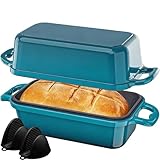 DYCYRQ Enameled Cast Iron Sourdough Bread Dutch Oven, 9x5 Inch Loaf Cast Iron Bread Pan for Homemade Bread Baking, Sourdough Baking Pans, Meatloaf Pan with Lid, 2 Piece set, Emerald