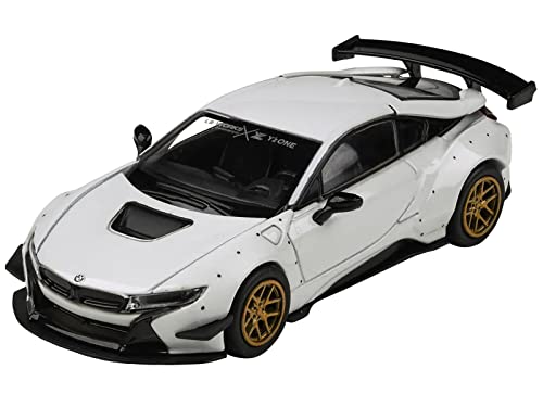Modelo a escala 1/64 i8 Liberty Walk blanco con ruedas doradas miniatura 3