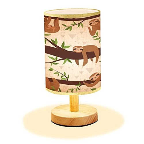 Lopyeijfg Minimalist Bedside Table Lamp Sloth Seamless Cute Little Sleepy Baby Animal Wood Nightstand Lamp Bedside Desk Lamp Wood Base Flaxen Fabric Shade For Bedroom Living Room 5.5X11Inch #TOP30