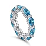 Calefee Wedding Ring for Women Gold 18K White Gold, Eternity Rings with Aquamarine 5 Carat Size R 1/2, Promise Jewelry for Women