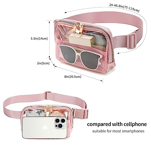 Image of Clear Fanny Pack Stadium Approved Belt Bag, Clear Purse for Stadium Events | Adjustable Strap Water-resistant Waist bag Clear Purse for Travel Workout Running Hiking(Pink)