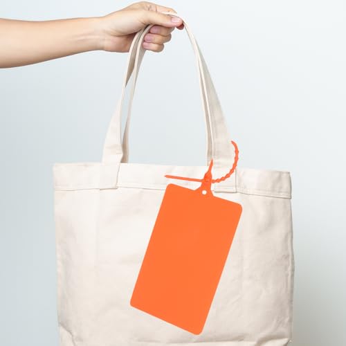 QUARKZMAN 50 Stück Wasserdichte Versandetiketten aus Kunststoff, 10 x 8cm Beschreibbare Hängeetiketten, Sicherheits Versandetiketten mit Reißverschluss für Beschriften, Orange
