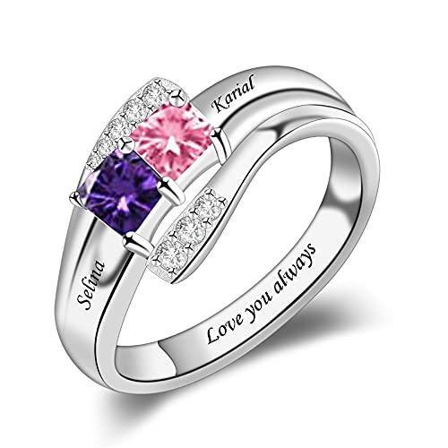 Bauma Auto Personalized Mothers Rings With 1-9 Simulated Birthstones Custom Anniversary Rings For Women Family Name Rings For Mom Grandmother (2 Stones) #TOP7