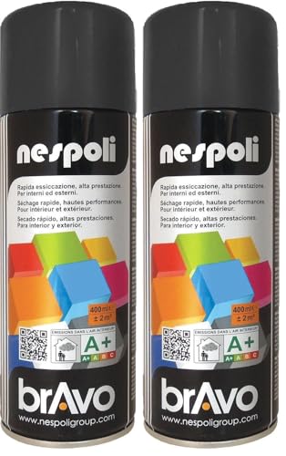 NESPOLI Aérosol peinture professionnelle noir brillant 400 ml (Lot de 2)