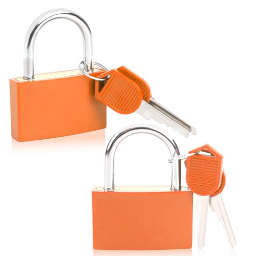 Large Key Lock for Locker 42mm, 2PCS Heavy Duty Lock with Key Waterproof Padlocks Keyed Gym Locker Storage Luggage Padlocks for Gate Love Locks Sheds Fence Toolbox Indoor and Outdoors Use Orange