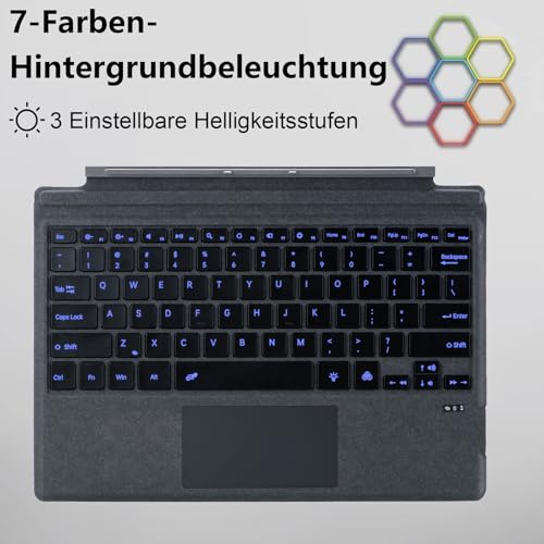Teclado Bluetooth para Surface Pro 7+ con trackpad y funda retroiluminada QWERTY alemán 3