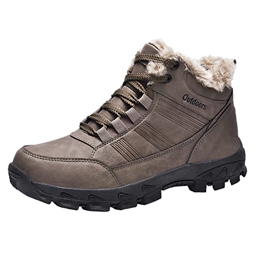 Generico Botines Hombre Invierno Cuero Botas de pareja para hombre Invierno cálido y frío a prueba de salpicaduras de agua Botas de nieve engrosadas de felpa Zapatos Cómodos de Invierno, Marrón B, 40