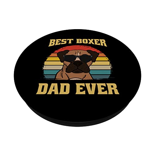 Best Boxer Dog Dad Father Papa Ever Puppy Funny Retro PopSockets Swappable PopGrip, Black - Image 2