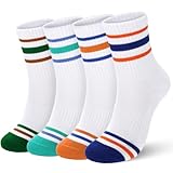 Ultrafun 4 Pairs Kids Boys Girls Socks Breathable Cushioned Cotton Athletic Crew Socks with Retro Stripes (Multicolor-4-M)