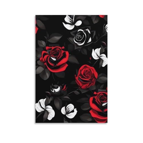 Tableau moderne roses noires et rouges pour décoration de chambre élégante