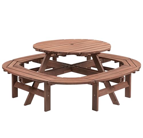 HomVent 10-Person Solid Wood Picnic Table for Patio Backyard Garden