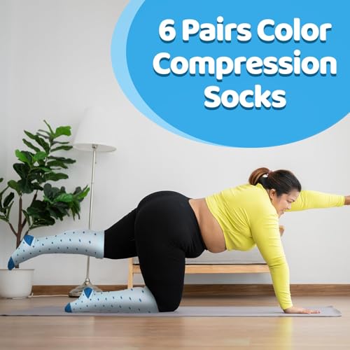 Jspupifip 6 Pairs Plus Size Compression Socks for Women Wide Calf Extra Large Knee High Support for Travel Yoga Running Circulation, Black, White, Pink, 3X-Large by Jspupifip - Image 8