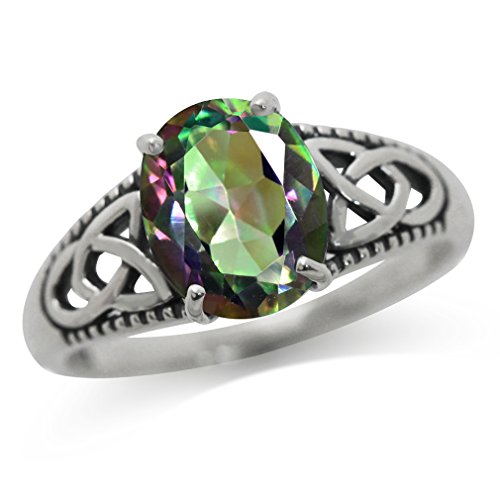 Silvershake 3.04ct. Mystic Fire Topaz 925 Sterling Silver Triquetra Celtic Knot Solitaire Ring Size 6
