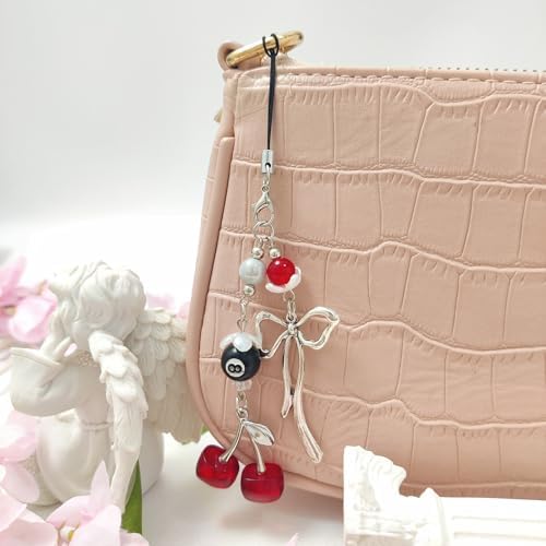 cioatu Y2K Cute Phone Charms Set - Aesthetic Cherry,Flower, Butterfly & Star Cell Phone Straps, Kawaii PhoneAccessories for Bag Keychain, AirPods, Camera Decor(Red Cherry) — view 6