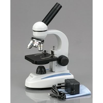 AmScope M149C-E Digital Compound Monocular Microscope, WF10x and WF25x Eyepieces, 40x-1000x Magnification, LED Illumination, Brightfield, Single-Lens Condenser, Plain Stage, 110V or Battery-Powered, Heavy-Duty Metal Frame, Includes 0.3MP Camera and Software