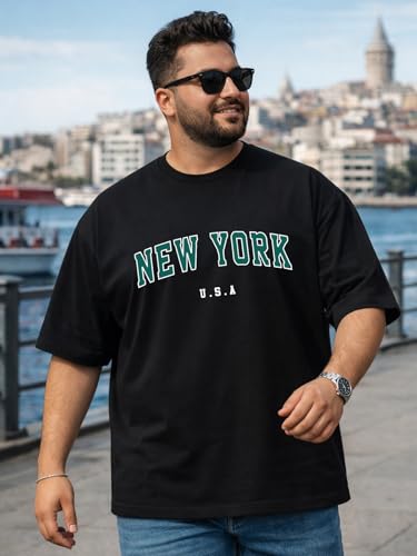 Image of Veirdo Men's Cotton Half Sleeve Plus Size Printed T-Shirts with NY & USA Designs, Stylish Comfortable & Durable Tees, Available in 2XL to 5XL Sizes