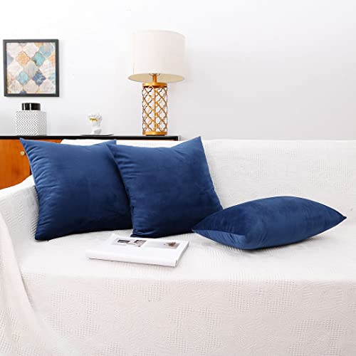 Moonrest - Pack Of 2, Velvet Decorative Pillow Cover Set, Cozy Soft With Hidden Zipper Solid Color For Sofa Bedroom Car Couch Throw Pillow 26 X 26 Navy #TOP5
