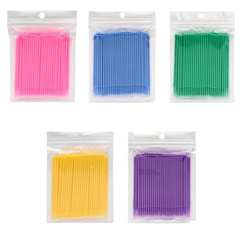 Microbrush 500 unidades - Extensiones de pestañas para maquillaje, cuidado dental y bucal (amarillo+azul+rosa+verde+morado)