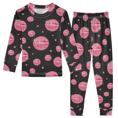 Pajama Sets Long Sleeve Pink Disco Balls Pattern Soft Comfy Sleepwear 2 Piece PJS 3-8T