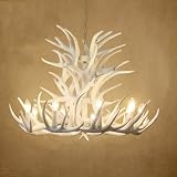 White Antler Chandelier, BIGMAII Farmhouse Rustic Deer Horn Chandelier Lighting Classic Candle Style