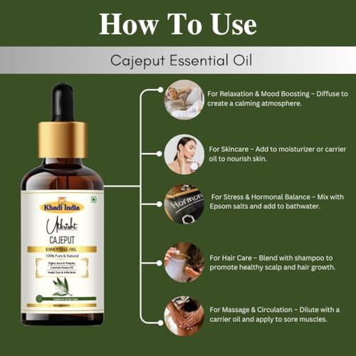 Image of Khadi Cajeput Essential Oil 15 ml | Pure, Natural & Fresh Herbaceous Scent | Skin & Hair Care | Body & Face Massage Oil | All Skin & Hair Types | Perfect for Aromatherapy & Candle Making