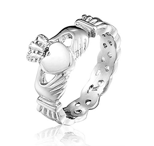 Minijewelry Love Heart Celtic Rings For Women Irish Claddagh Ring Stainless Steel Ring For Girls Eternity Wedding Band Stackable Promise Engagement Ring, Size 7 #TOP15