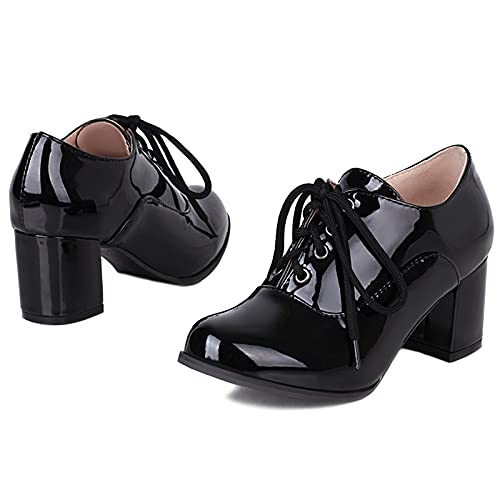 Gicoiz Patent Oxfords Women Chunky Heels Formal Work Shoes2