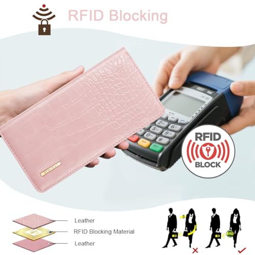 Image of Wallet Women Bifold Faux Crocodile Leather Slim Thin Long Wallets
