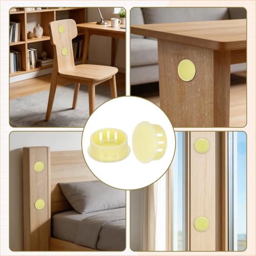 Image of MECCANIXITY 64PCS 25mm(31 /32 inch) Beige Plastic Hole Plugs, Flush Type Panel Hole Plugs Insert End Caps for Locking Hole Tubes Furniture Cabinet