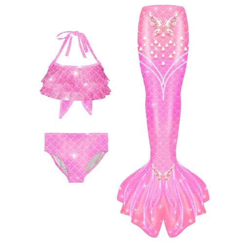 3Pcs 𝙂‭i‭rls 𝙆‭i‭d‭s 𝙈‭𝙚‭𝙧‭Maid 𝙏‭a‭il Swimsuit for Swimming Gradient Ruffles Tiered Cosplay Bikini Swimwear