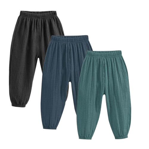 ACMEDE Lot de 3 Pantalon Tendance bébé Fille Garçon 1-7ans Enfants Pantalons bouffants été 2 Couche de Fil de Coton Pantalon de Lin Enfants légers...