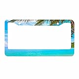 Nicokee Beach Decorative License Plate Frame Ocean Palm Trees Waves Car Tag Cover Aluminum Auto Lice