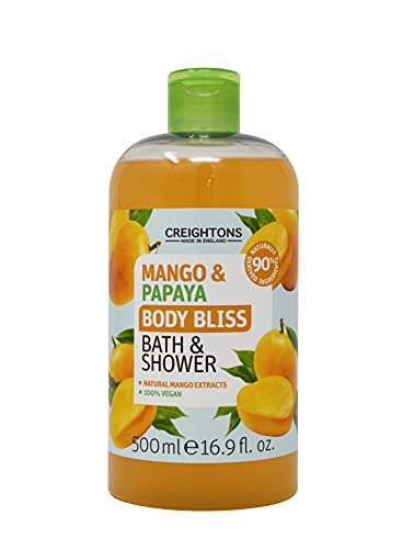 Creightons Body Bliss Mango and Papaya Bath and Shower Gel (500ml) - 90% Naturally Derived Ingredients. 100% Vegan. Cruelty Free. Natural Extracts