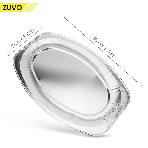 Zuvo Serving Platters for Party Food - Pack of 10 - Large Aluminium Foil Trays - 35x24cm / 14" - Oven & Freezer Safe Buffet Serving Platters for Parties, Sliver - Image 2