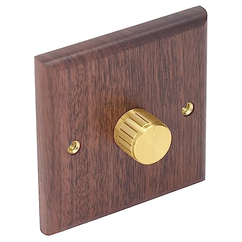 MasYosh Regulador de Intensidad, Interruptor de Atenuación Giratorio de Madera de Nogal Negro con Perilla de Latón, para Luz del Hogar 200-250V